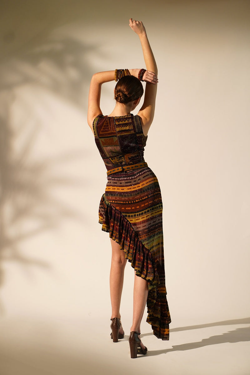 Multicolour Stripe Print Ruffle Skirt