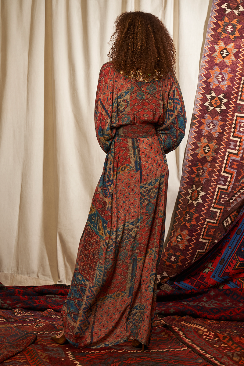 Carpet Print Kaftan & Belt With Baroque Handwork