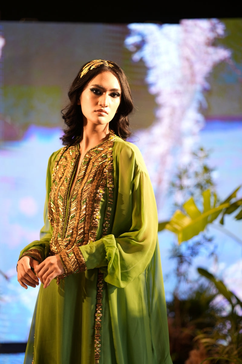 Jade Maxi And Jacket With Aged Gold Embellishment