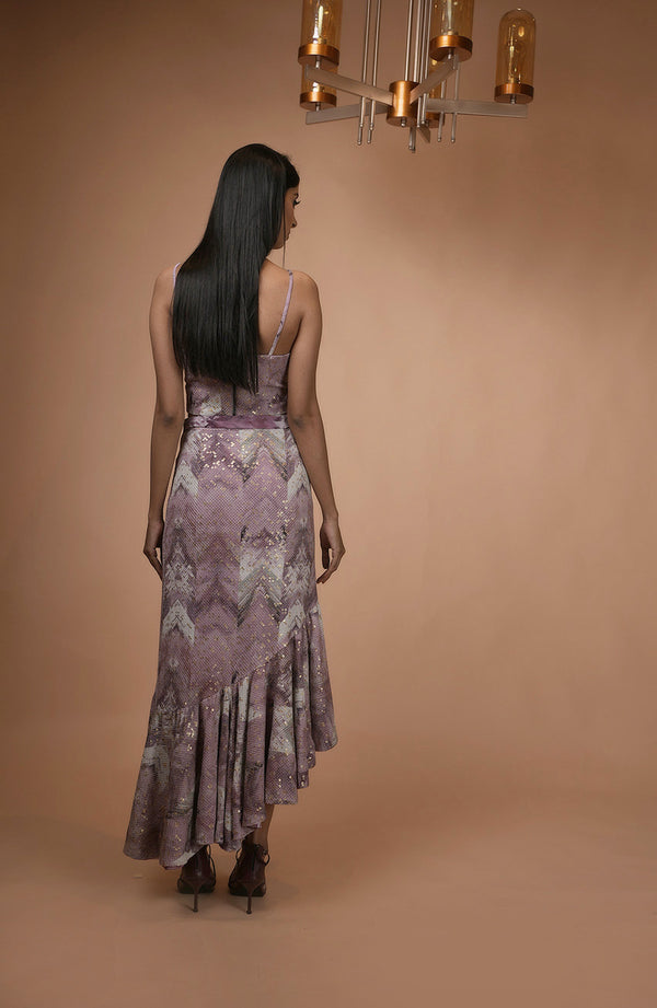 Lilac Floss Print Sheeted Ruffle Skirt
