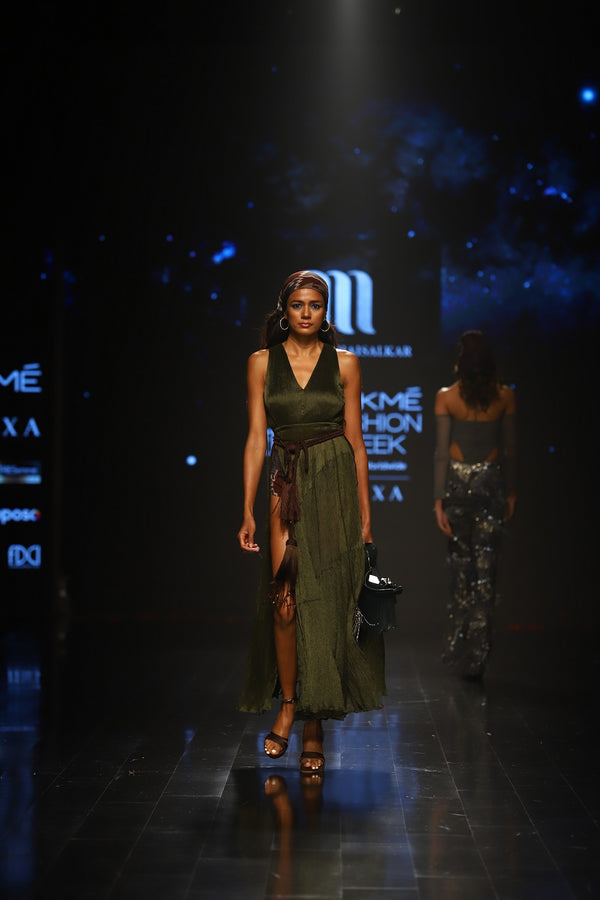 Olive Green Crush Maxi With High Slits