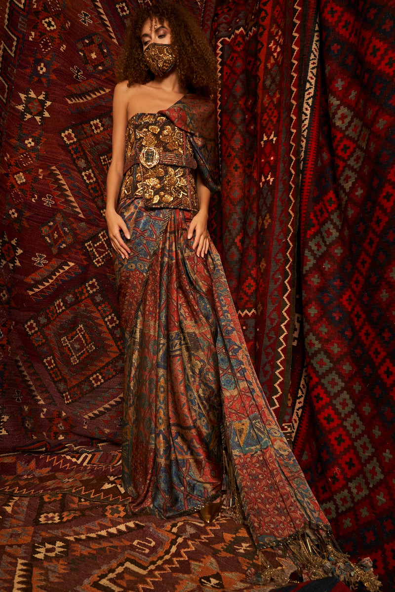 Carpet Print Saree With Tassels