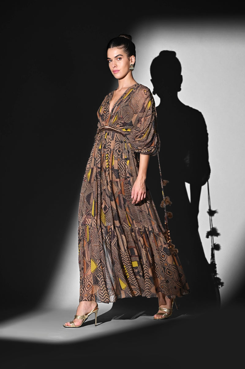 GEOMETRIC CANARY MIDI DRESS