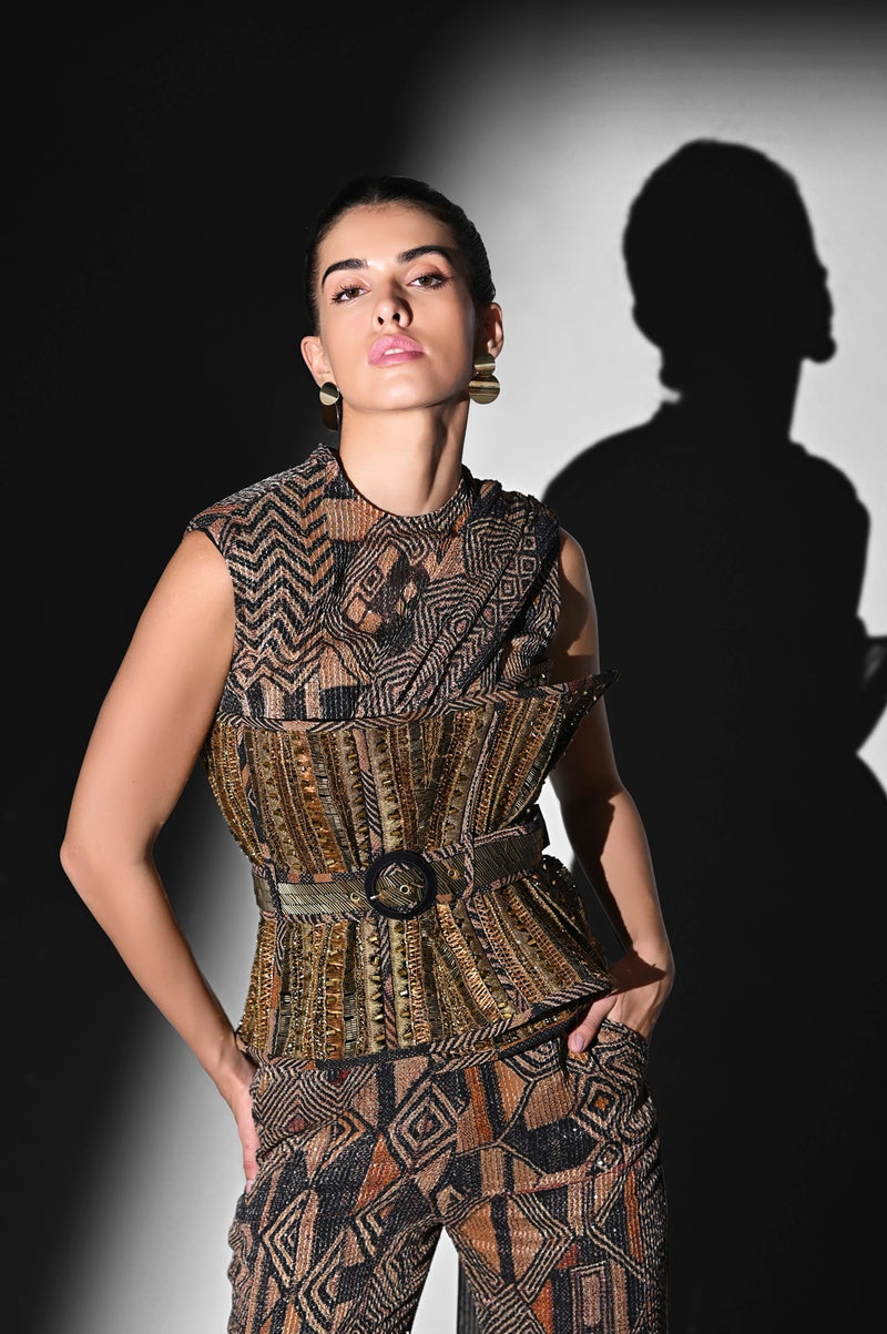 GOLD BYZANTINE CUTWORK EMBROIDERED CORSET WITH BELT