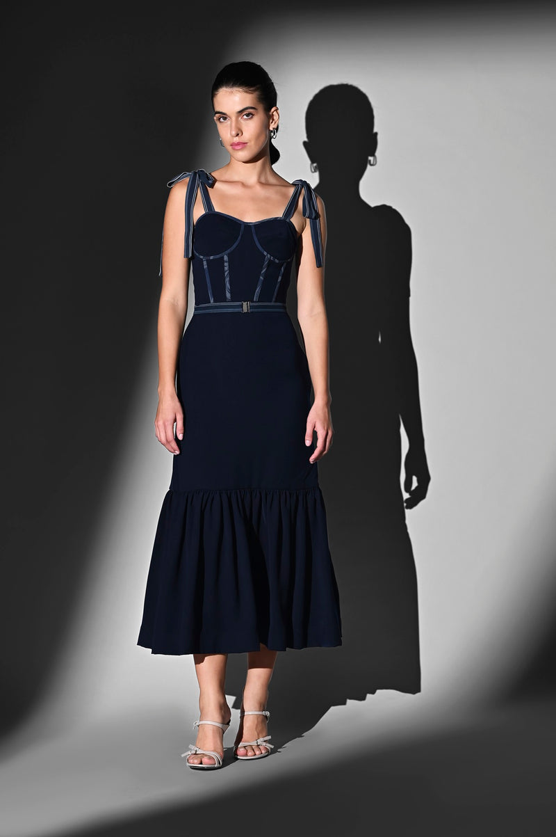 INDIGO BLUE CORSET TIE UP DRESS