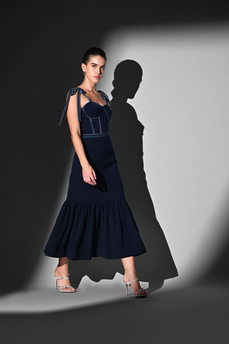 INDIGO BLUE CORSET TIE UP DRESS
