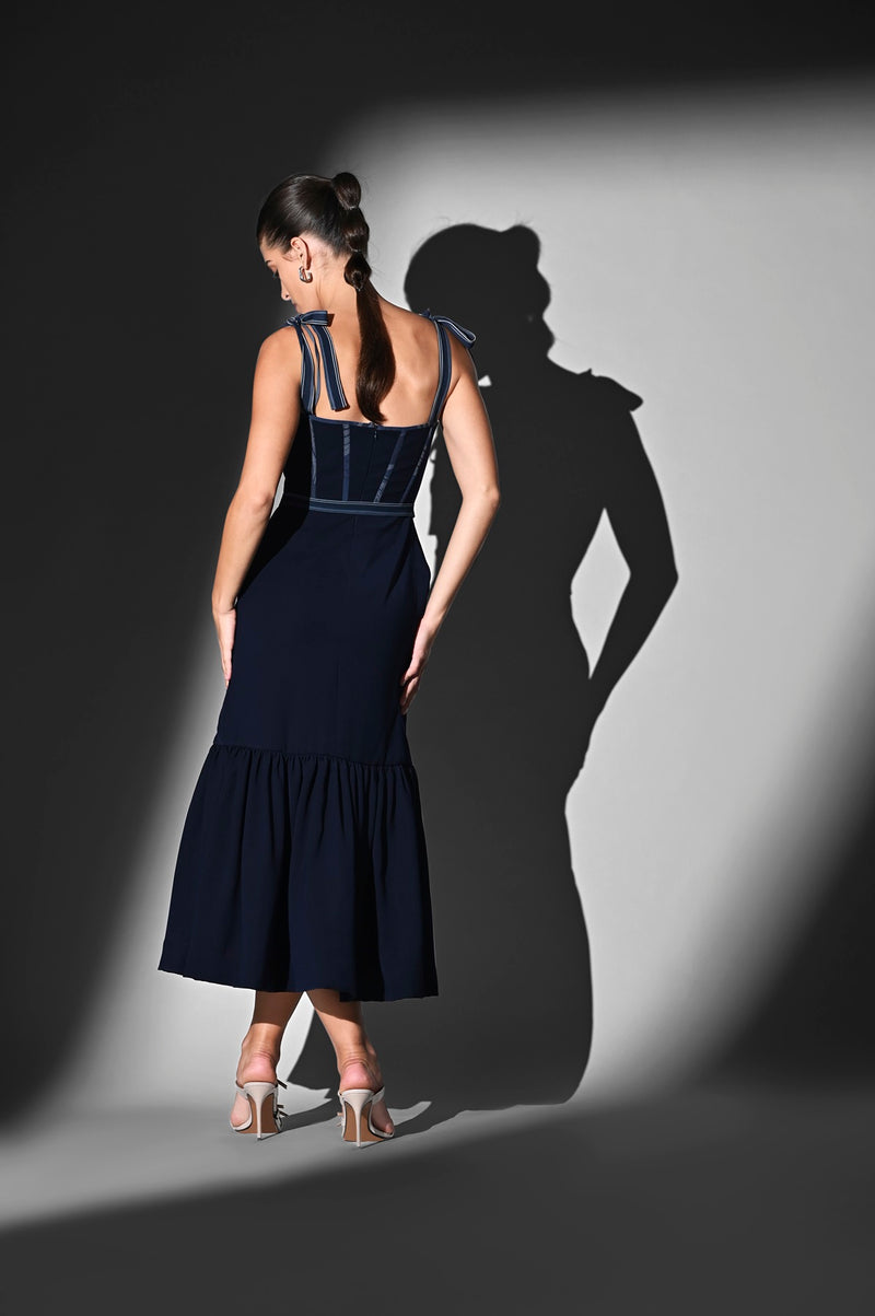INDIGO BLUE CORSET TIE UP DRESS