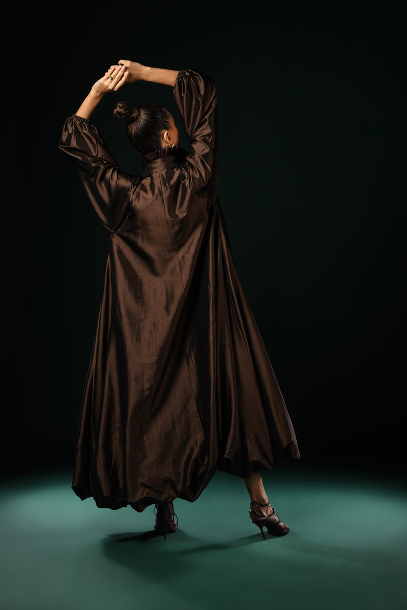 BROWN SILK HEM JACKET