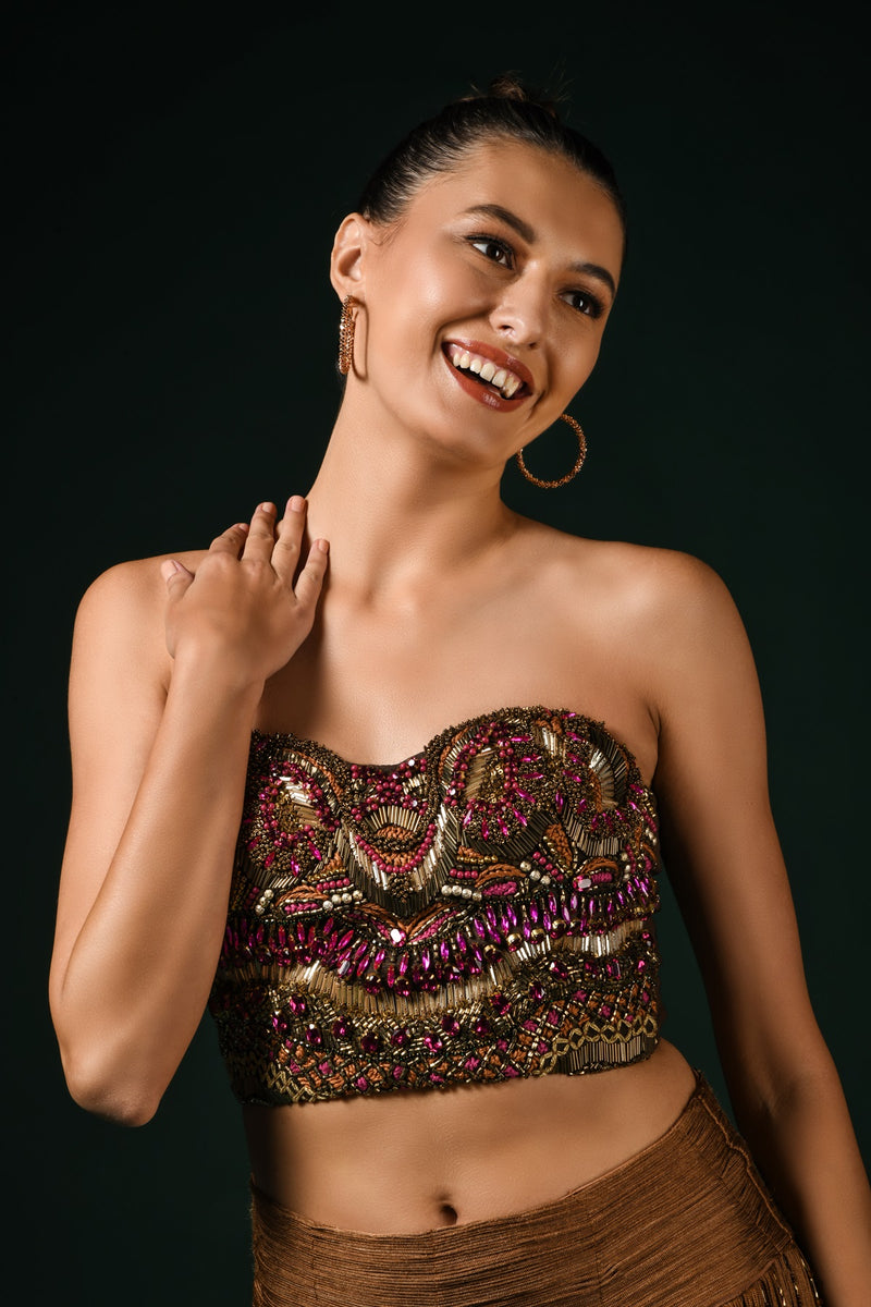 GLASS CRYSTAL BEADED EMBROIDERED CORSET TOP