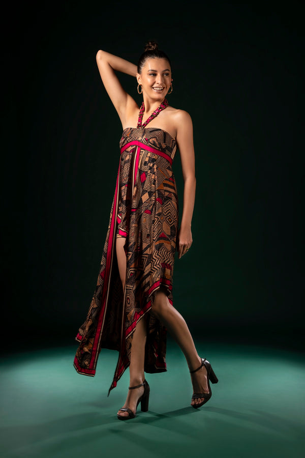 GEOMETRIC FUCHSIA ASSYMETRICAL DRESS
