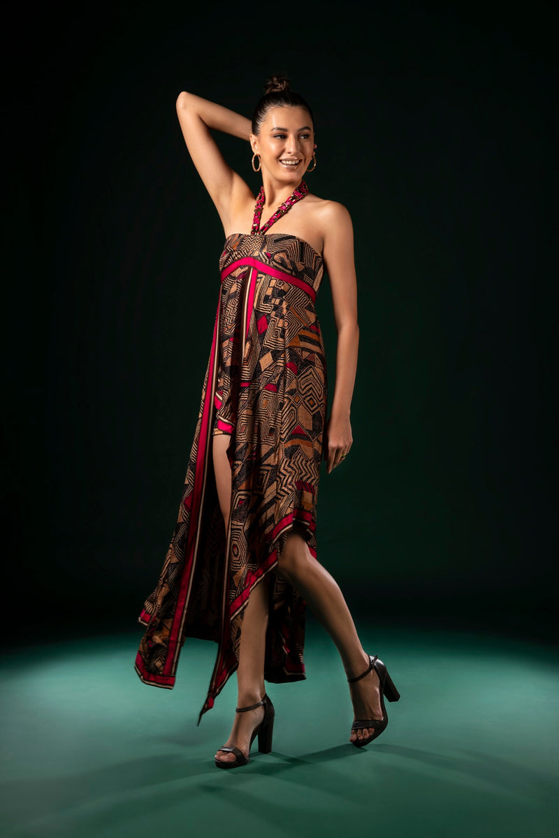 GEOMETRIC FUCHSIA ASSYMETRICAL DRESS