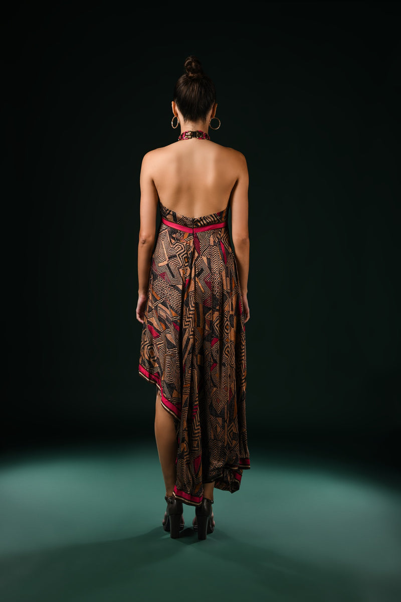 GEOMETRIC FUCHSIA ASSYMETRICAL DRESS