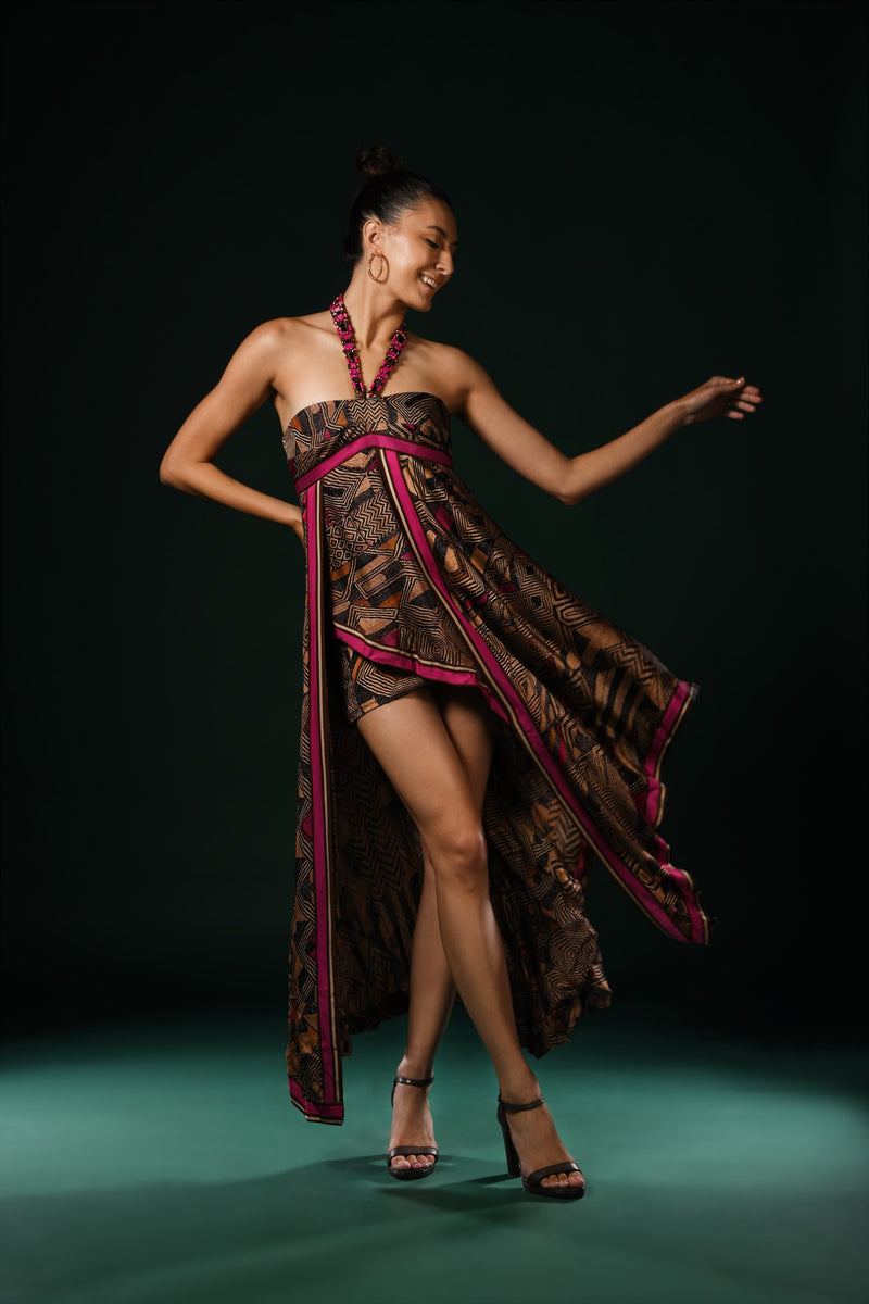 GEOMETRIC FUCHSIA ASSYMETRICAL DRESS