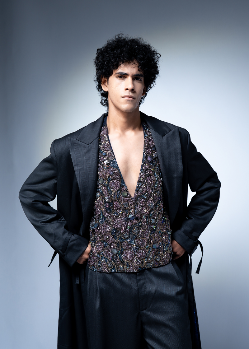 GREY LUXE SUITING TRENCH COAT