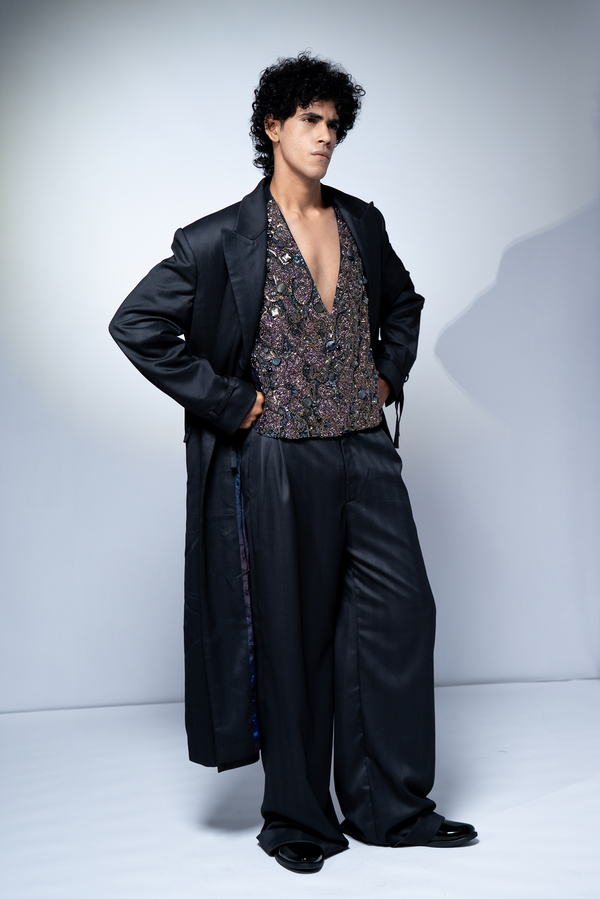 GREY LUXE SUITING TRENCH COAT