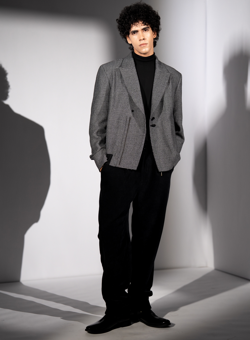 BLACK AND WHITE CHECKS LUXE SUITING JACKET