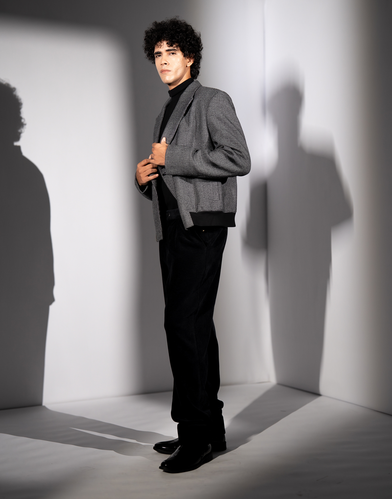 BLACK AND WHITE CHECKS LUXE SUITING JACKET