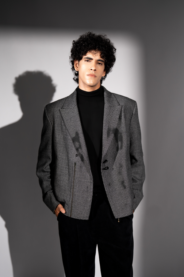 BLACK AND WHITE CHECKS LUXE SUITING JACKET