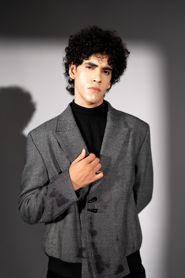 BLACK AND WHITE CHECKS LUXE SUITING JACKET