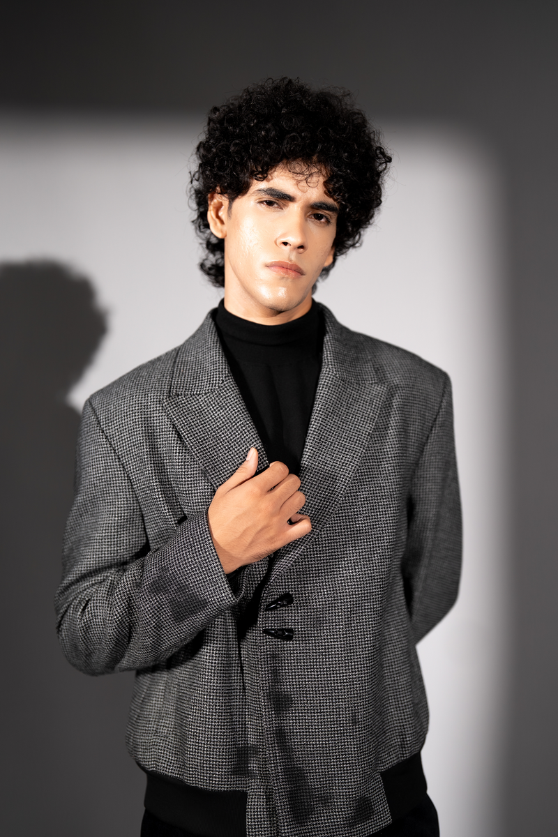 BLACK AND WHITE CHECKS LUXE SUITING JACKET