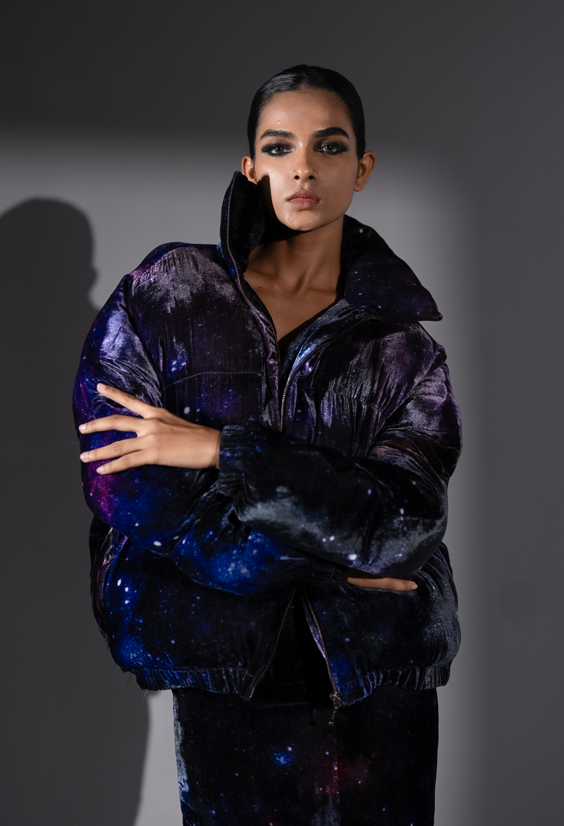 PURPLE GALAXY VELVET PUFFER
