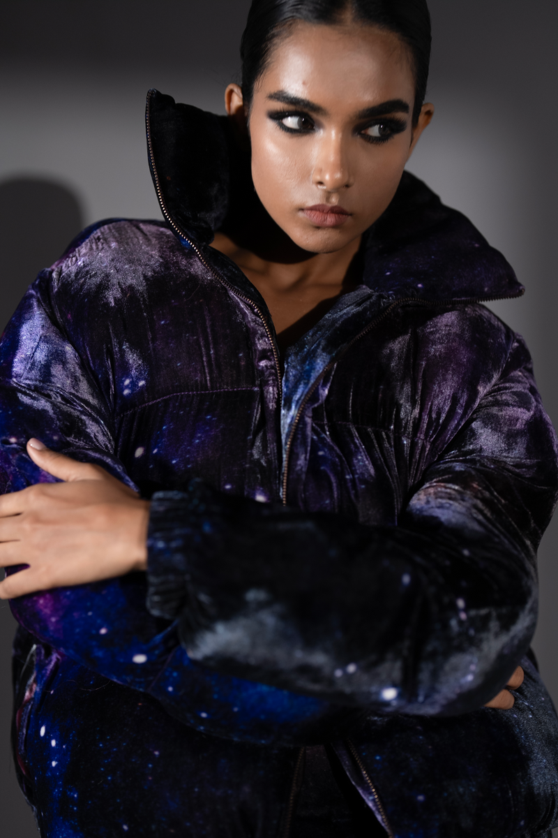 PURPLE GALAXY VELVET PUFFER