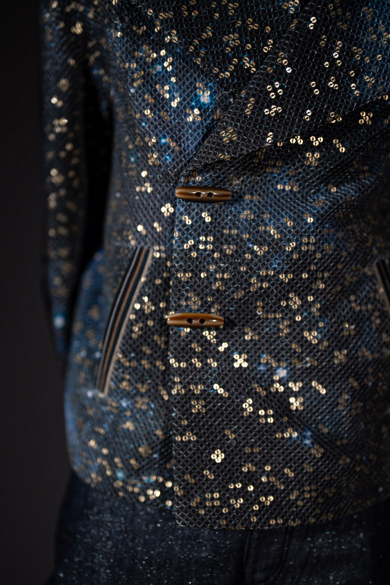 BLUE GALAXY PRINT BOMBER JACKET