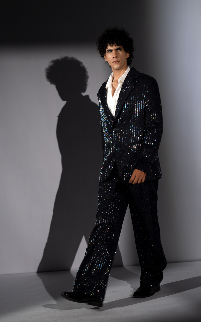 HOLOGRAPHIC STRIPE EMBROIDERED PANTSUIT