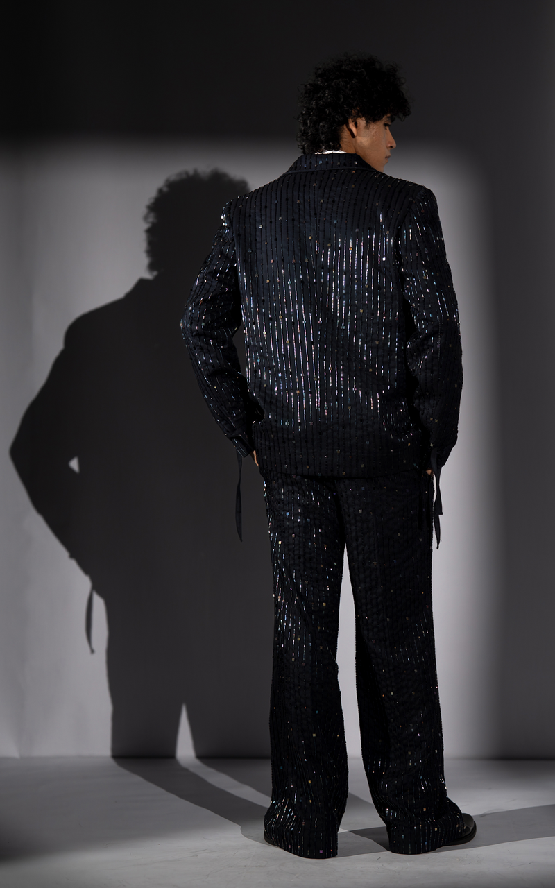 HOLOGRAPHIC STRIPE EMBROIDERED PANTSUIT