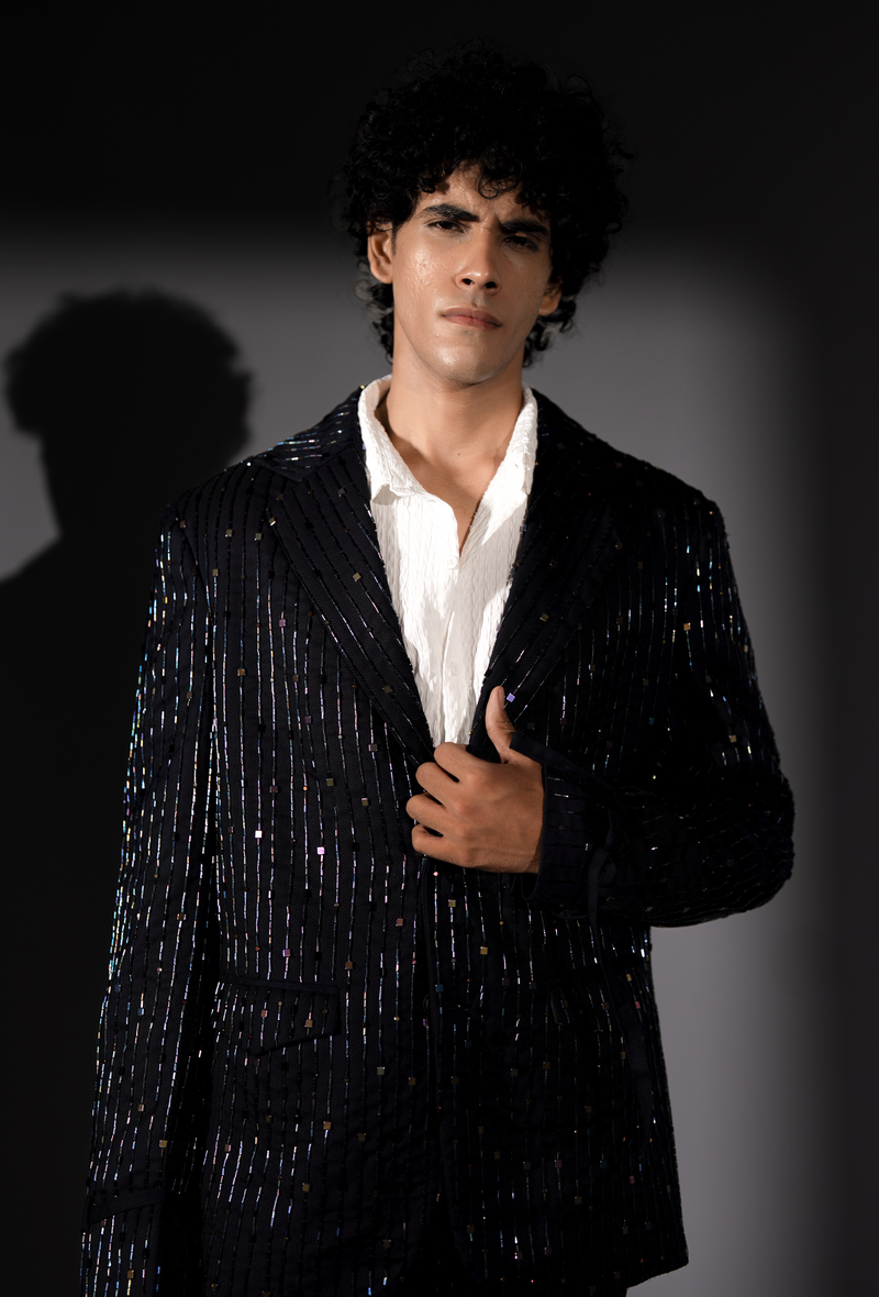 HOLOGRAPHIC STRIPE EMBROIDERED PANTSUIT