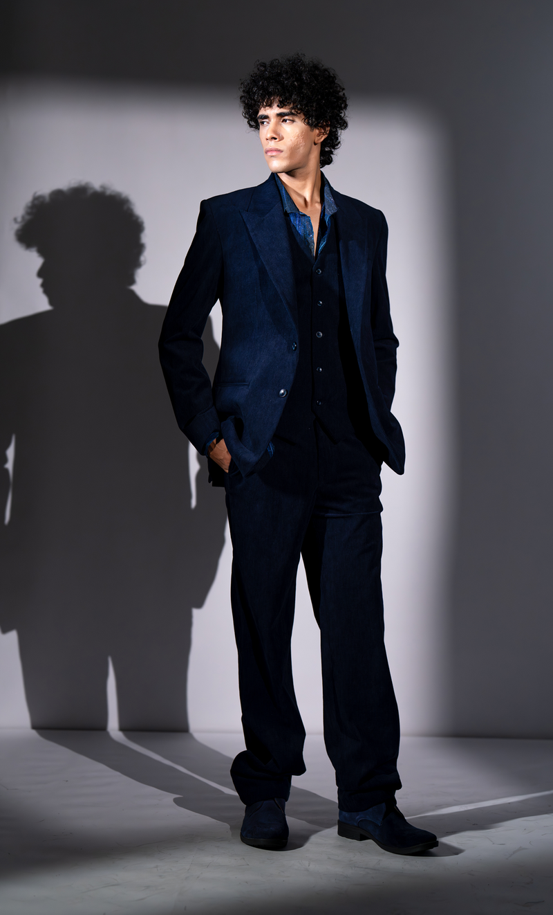 NAVY BLUE CORDUROY PANTSUIT