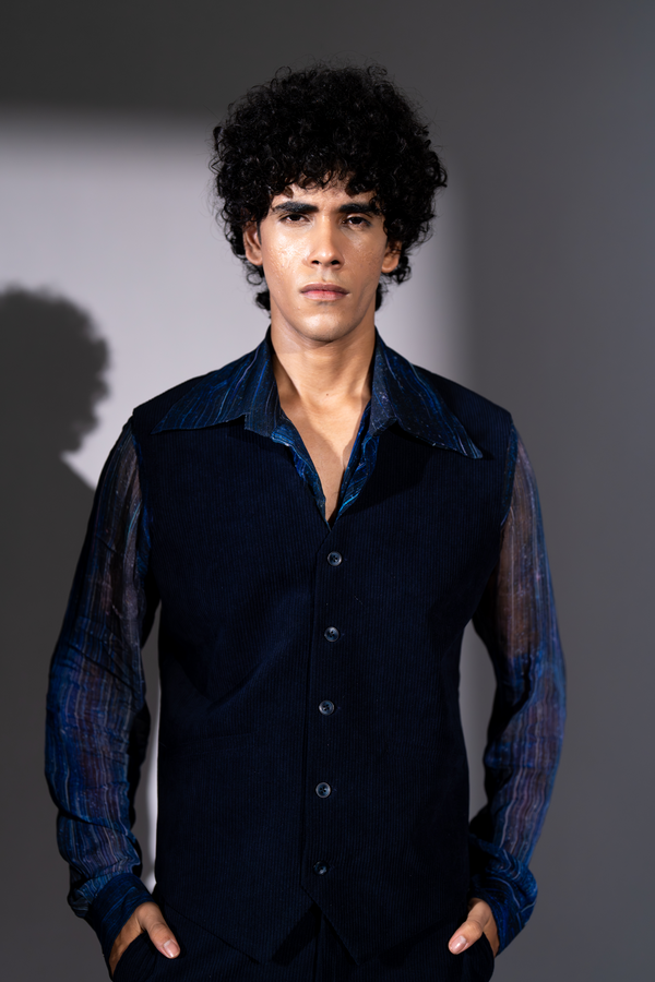 NAVY BLUE CORDUROY WAIST COAT