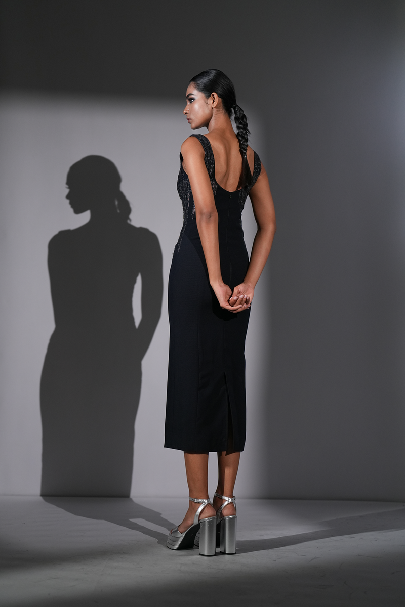 METEOR EMBROIDERED MIDI DRESS