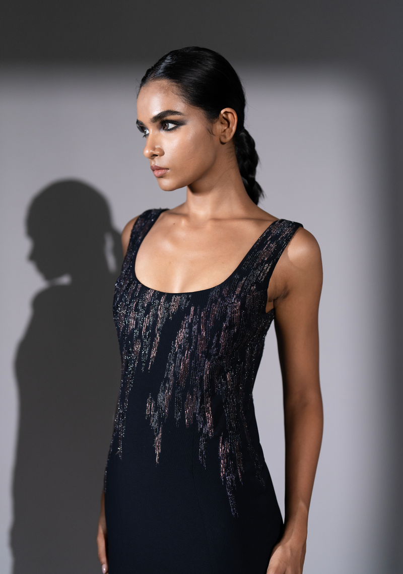 METEOR EMBROIDERED MIDI DRESS