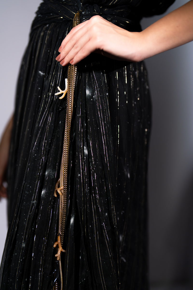 BLACK GALAXY LUREX CHIFFON KNOT DRESS
