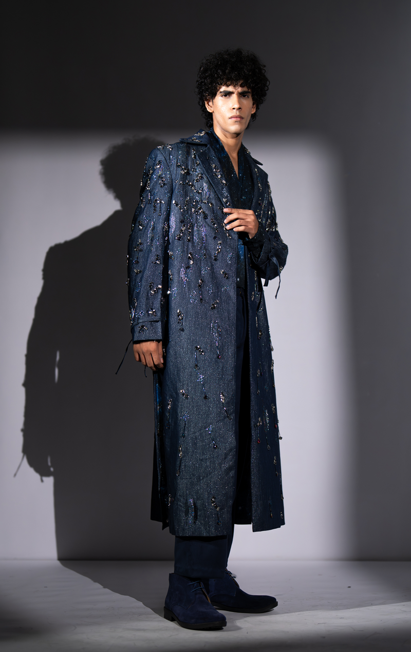 STAR DENIM TRENCH WITH ROCKSTAR EMBROIDERY