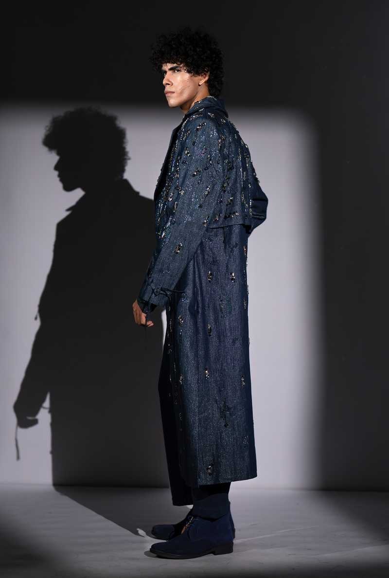 STAR DENIM TRENCH WITH ROCKSTAR EMBROIDERY