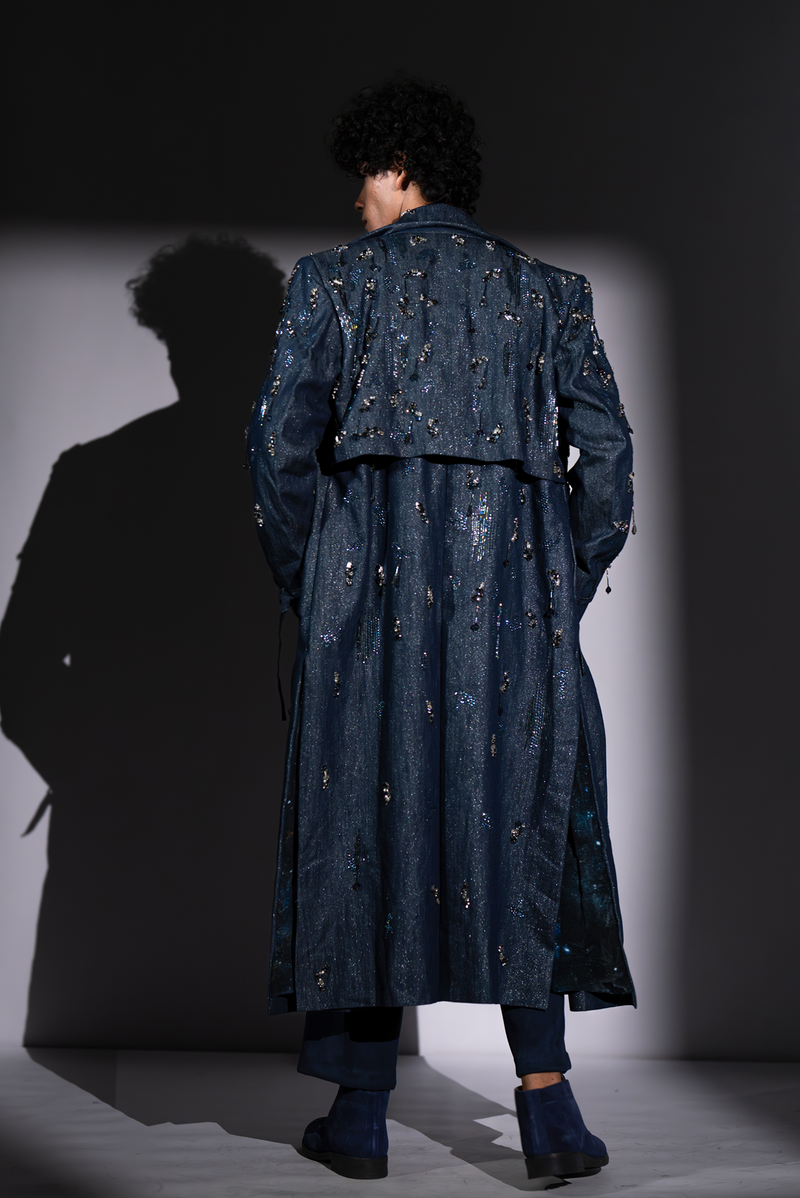 STAR DENIM TRENCH WITH ROCKSTAR EMBROIDERY