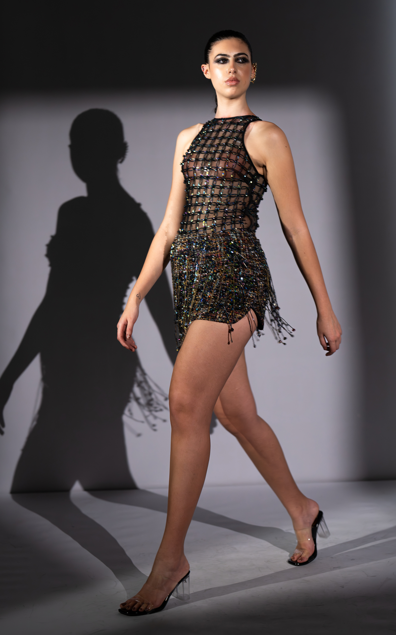 HOLOGRAPHIC WEB EMBROIDERED BODYSUIT