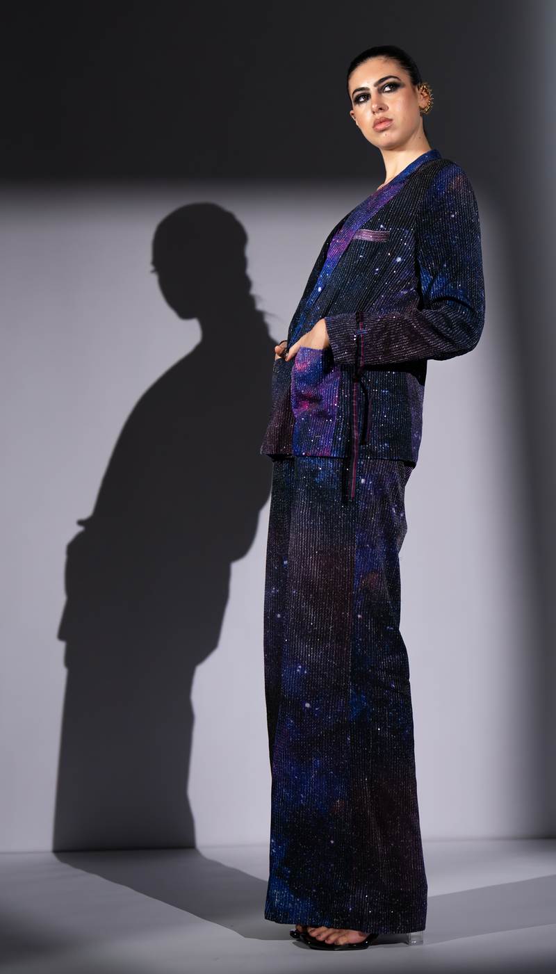 PURPLE GALAXY PRINT PANTSUIT