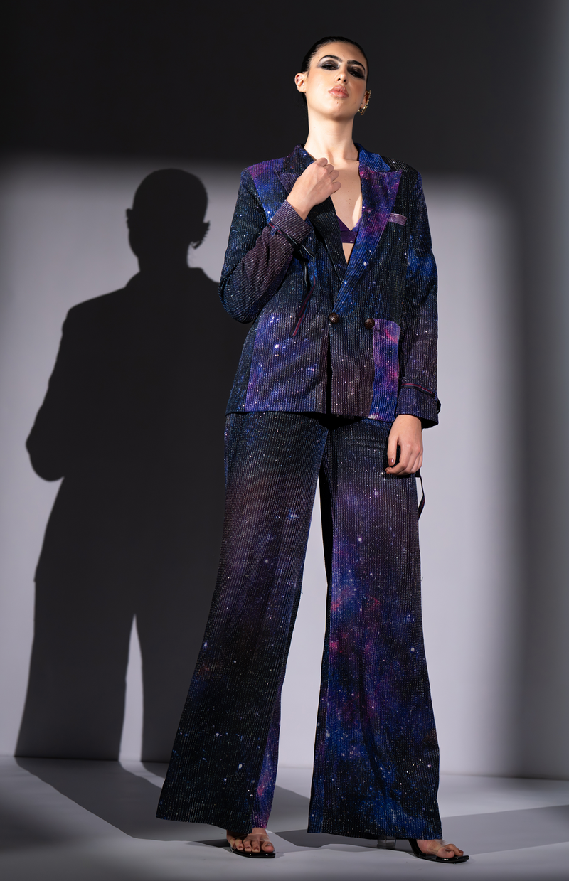 PURPLE GALAXY PRINT PANTSUIT