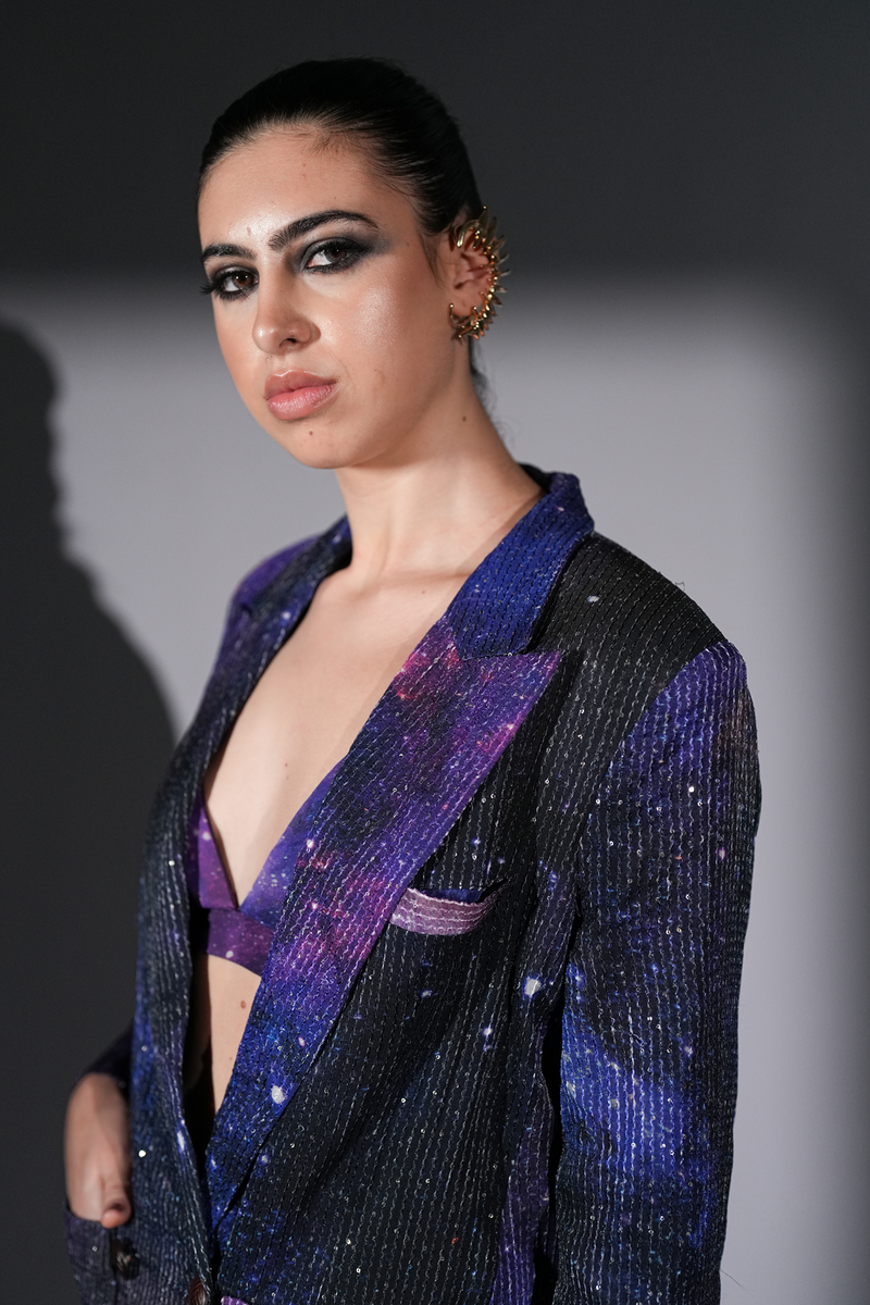 PURPLE GALAXY PRINT PANTSUIT