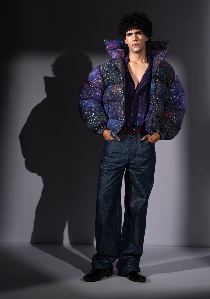 PURPLE GALAXY PRINT SHEETED PUFFER