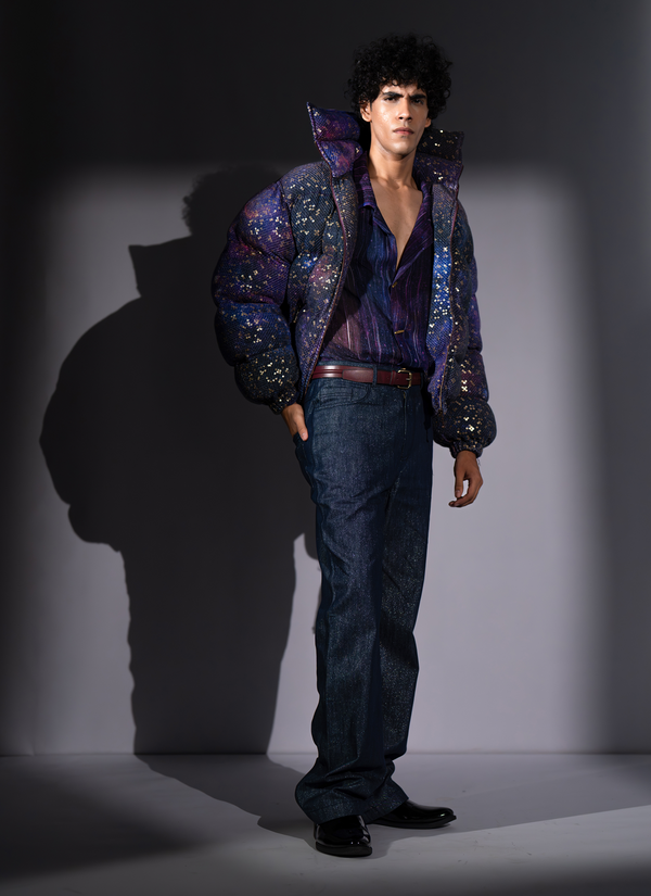 PURPLE GALAXY PRINT SHEETED PUFFER