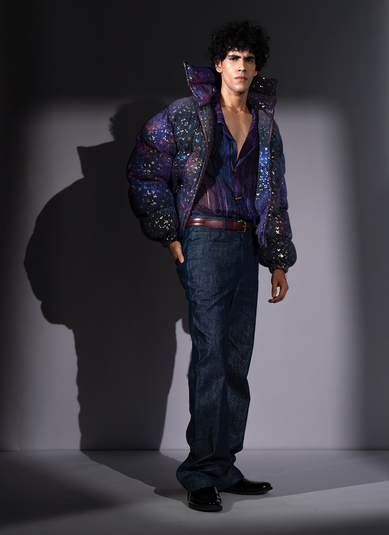 PURPLE GALAXY PRINT SHEETED PUFFER