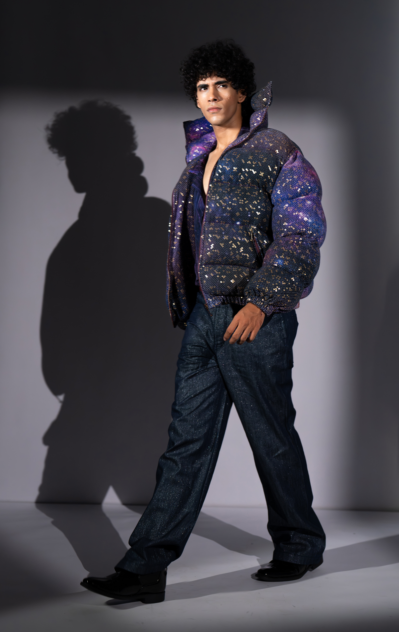 PURPLE GALAXY PRINT SHEETED PUFFER