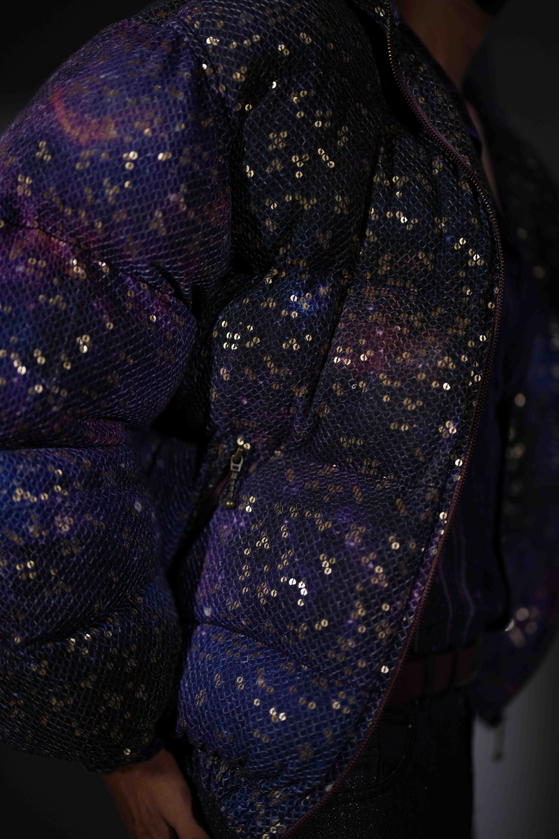 PURPLE GALAXY PRINT SHEETED PUFFER