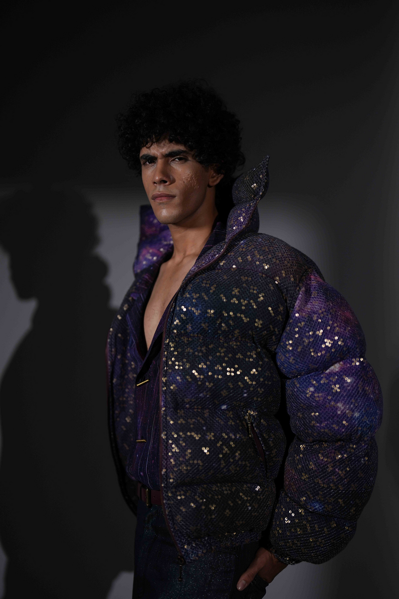 PURPLE GALAXY PRINT SHEETED PUFFER