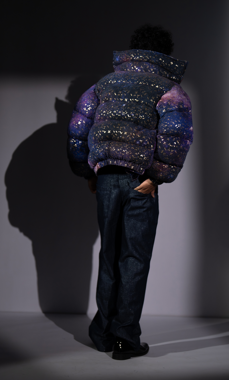 PURPLE GALAXY PRINT SHEETED PUFFER
