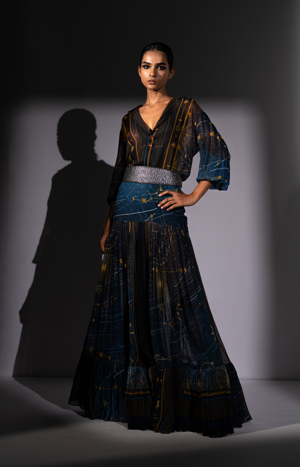 BLUE GALAXY PLACEMENT PRINT BLOUSE